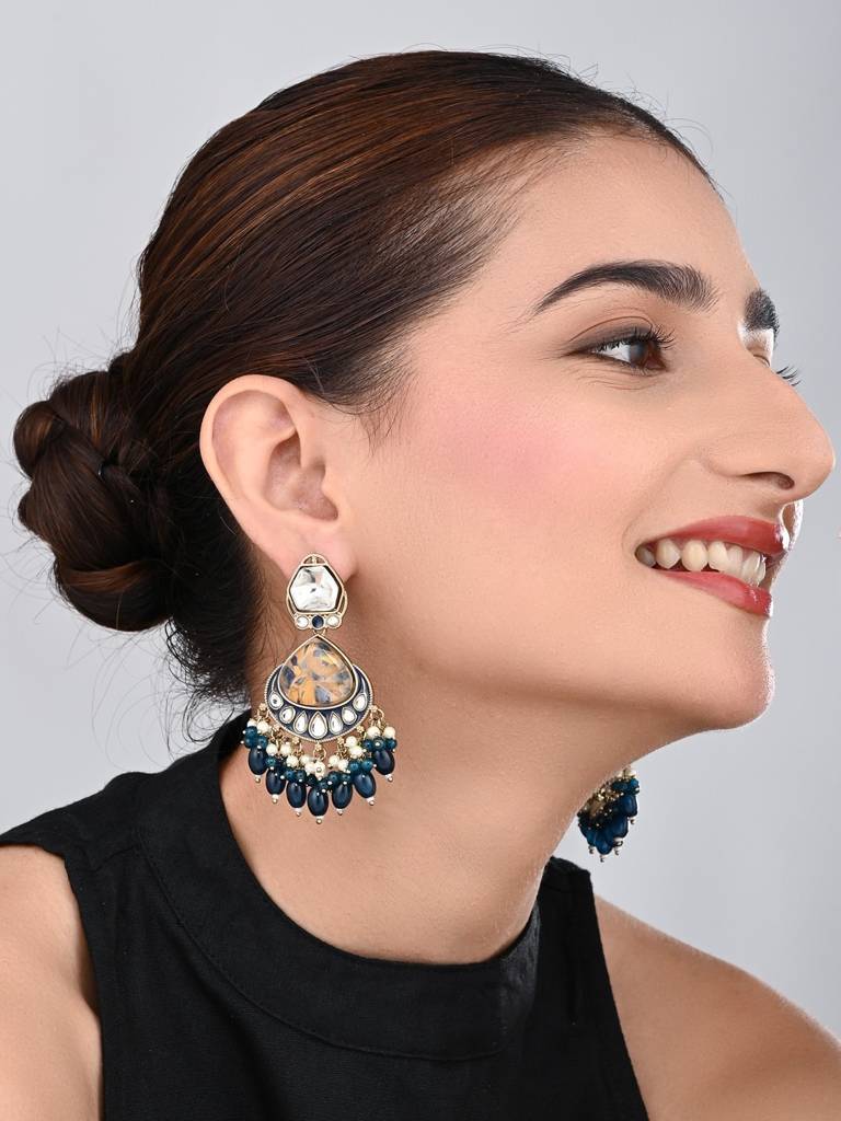 Gold Plated Two Tone Drop Earring : S24FAER405BLU