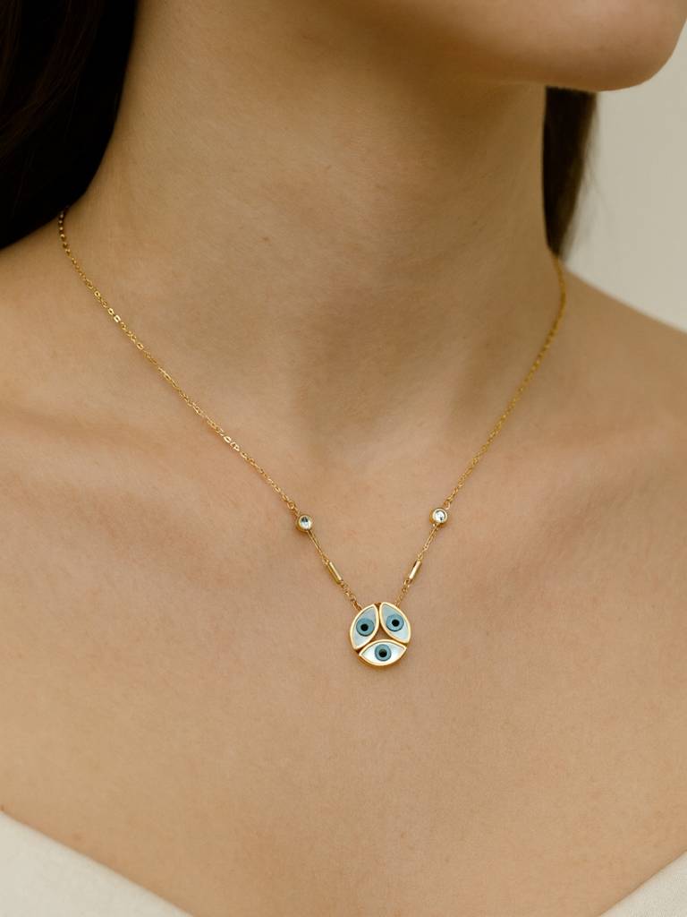 3 Evil Eye Pendant Necklace In 18Kt Gold | Anti-Tarnish, Everyday Wear : ATC626EEN3