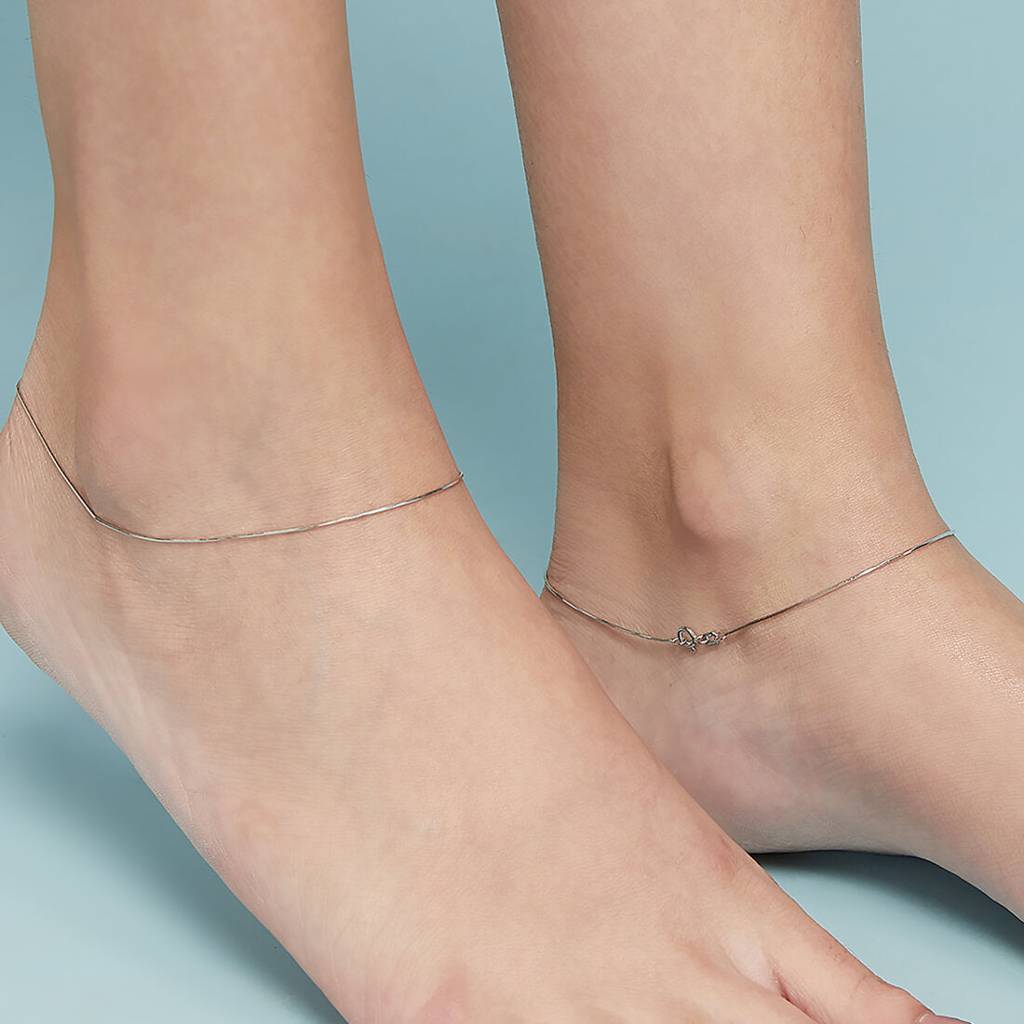 Minimal Snake Chain 925 Silver Anklet : ANK-60046-PAIR