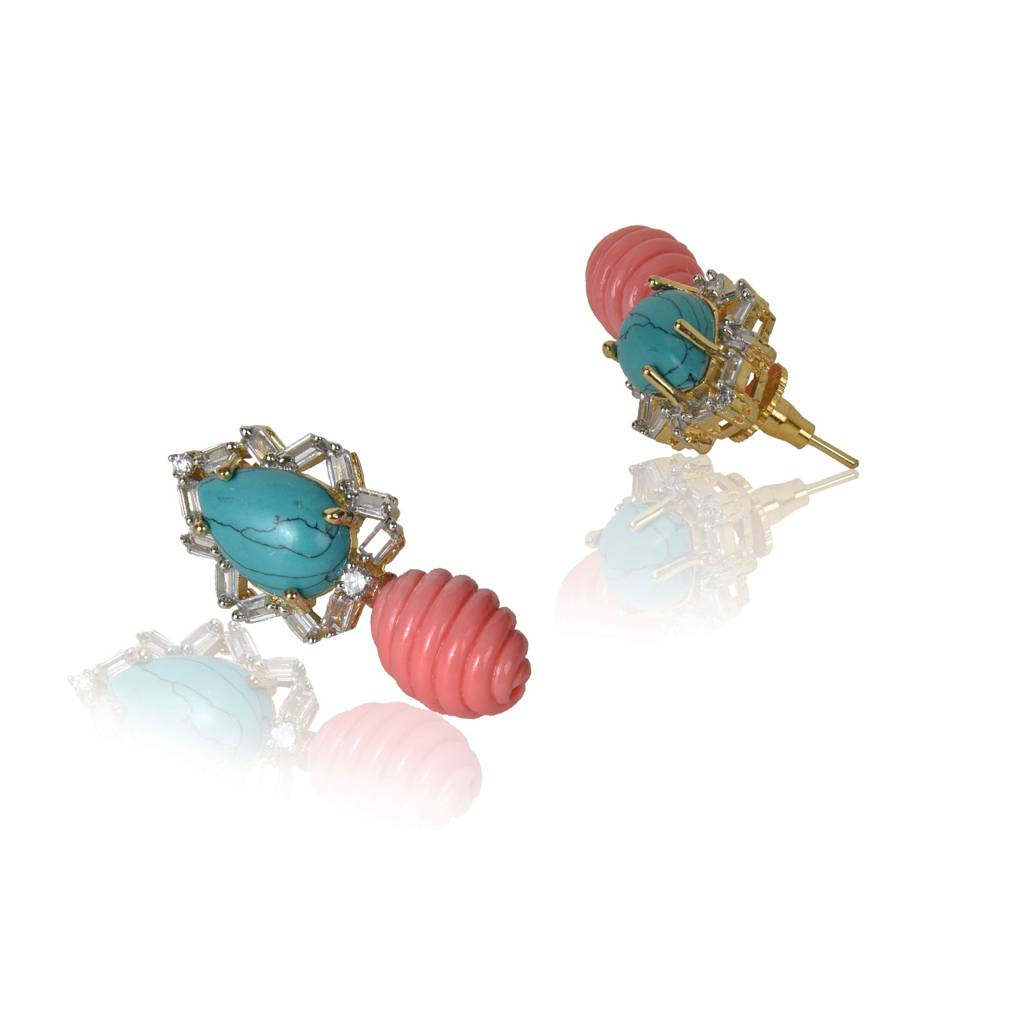 Turquoise With Coral Tops Earrings