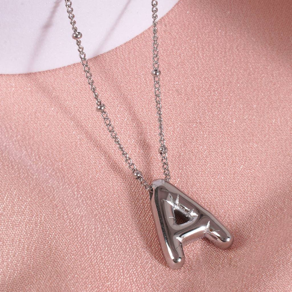 18K Silver Plated Waterproof Antitarnish Balloon Design Initial Letter Pendant Necklace : AMG0624PN3178SA