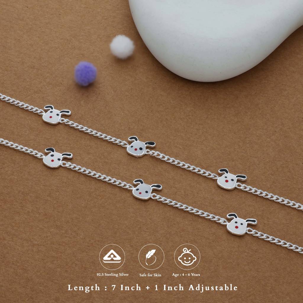 Iyal Bunny Love Charm 925 Silver Kid Anklet (4-6 Yrs) : KA-KC-RH-R-189-P