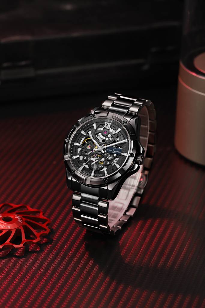Paris Tech Collection Automatic Skeleton Wrist Watch For Men – Round Dial, Stainless Steel Strap, 21-Jewel Mechan : DHM1060-22