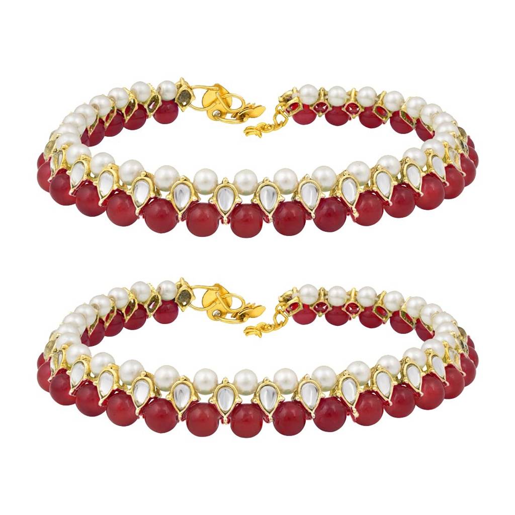 Peora Traditional Jewellery Gold Plated Kundan Faux Bead Fancy Anklet For Women : PF25AL599R