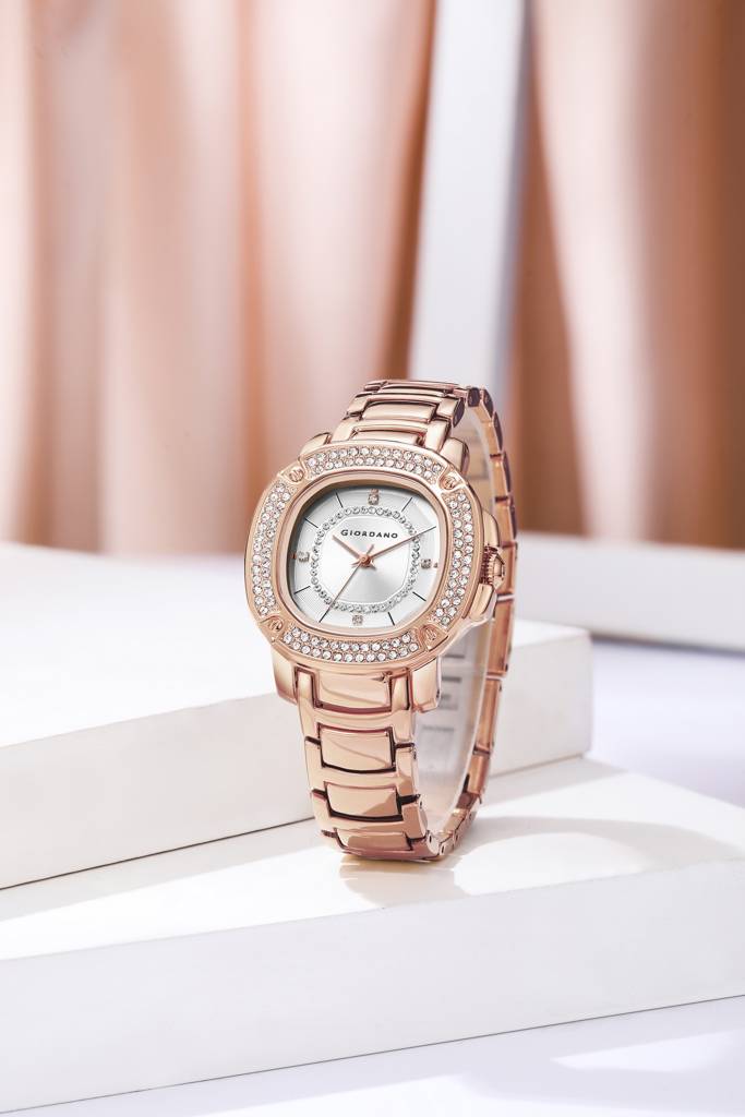 Giordano Analog Dress Watch For Women With Square Dial, Crystal-Accented Bezel And Stainless Steel Strap : GZ-60109-44