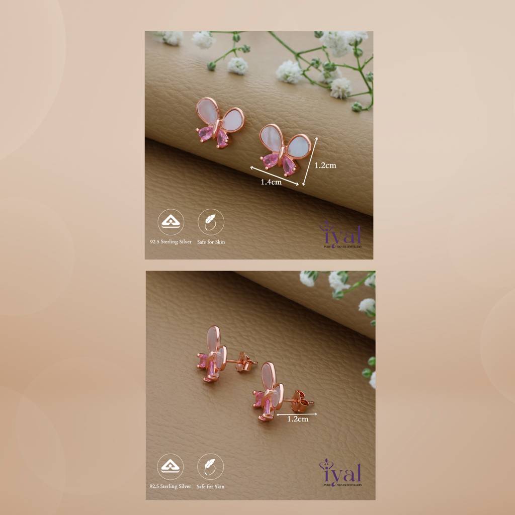 Vivid Butterfly Rose Gold Polish 925 Silver Stud : ES-15