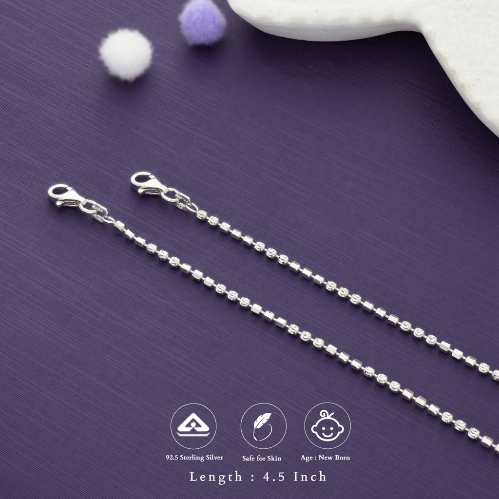 Iyal Minimalist Stone Kids 925 Silver Kids Anklet (New Born) : KA-KC-RH-B-238-P