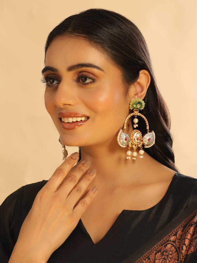 Sage Cascade Dual Tone Dangler Earrings : YI24A0456E