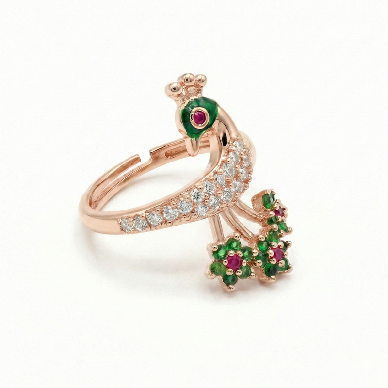 Peacock Adjustable Ring With Cz Stones – Statement Finger Ring : AD-204-RGGNRING