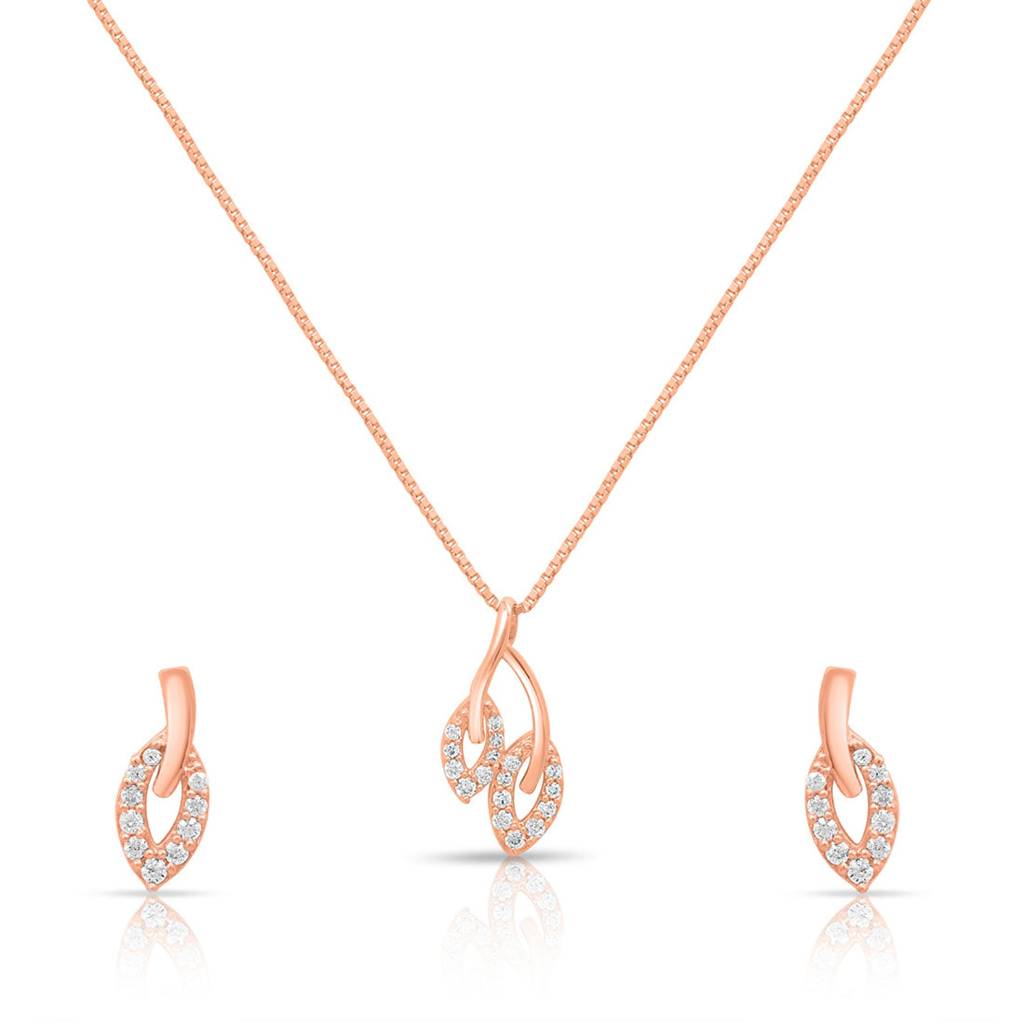 Leaf Whisper Rose Gold Plated 925 Sterling Silver Jewelry Set : JS-70191-C-RG