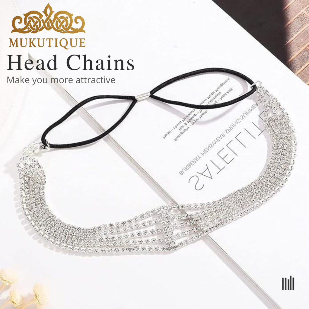 Multi Layer Crystal Bridal Headband For Women Elastic Rhinestone Wedding Forehead Hair Band Silver Party Wear De : M4SK-PT-SIL