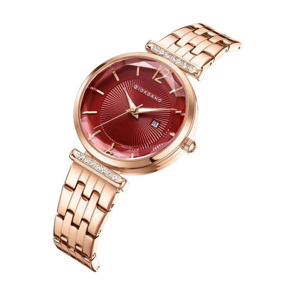 Giordano Exquisite Analog Watch For Women With Round Cut Glass Textured Dial, Stainless Steel Strap And Date Dis : GZ-60111-55