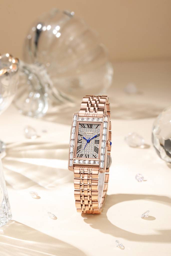 Giordano Rectangular Dress Watch For Women With Crystal Bezel, Roman Indiced And Sparkling Dial : GZ-60119-33