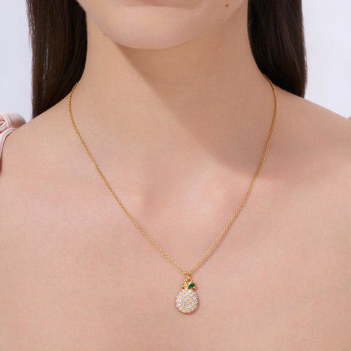 18K Gold Vermeil Women Crystal Pavé Pineapple Pendant Necklace | Valentine Gift For Her : KNP0082-Gold