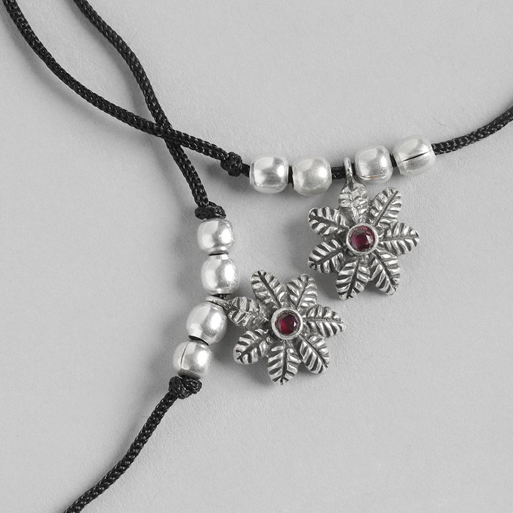 Silver 92.5 Black Thread Flower Anklet : Silver 92.5 Black Thread Flower Anklet : Silver 92.5 Black Thread Flower Anklet