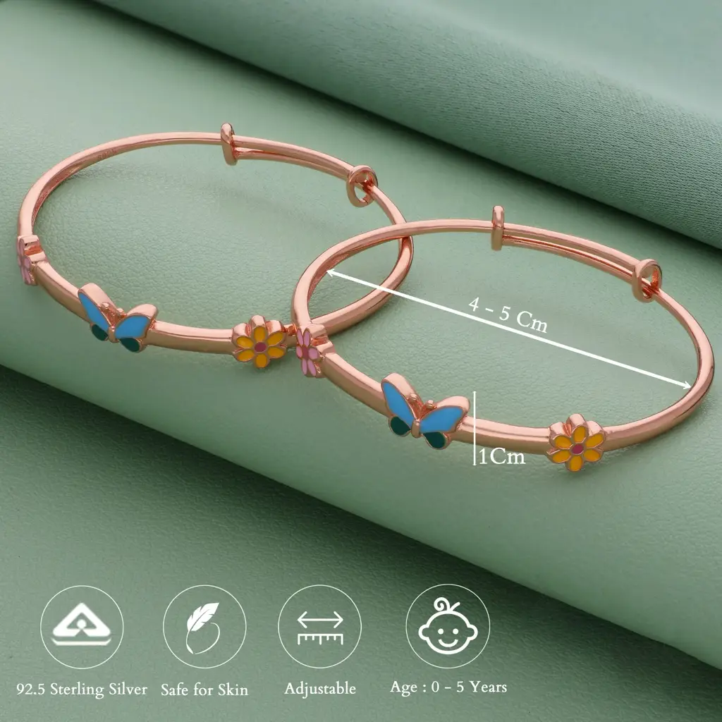 Iyal Radiant Butterfly 18K Rose Gold Polish Silver Kid Bangle (0-5 Yrs) : KB-CC-RG-U-169-S