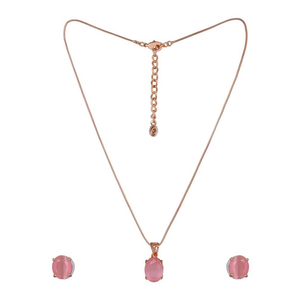 Estele Rose Gold Plated Cz Elegant Designer Pendant Set With Mint Pink Stones For Women