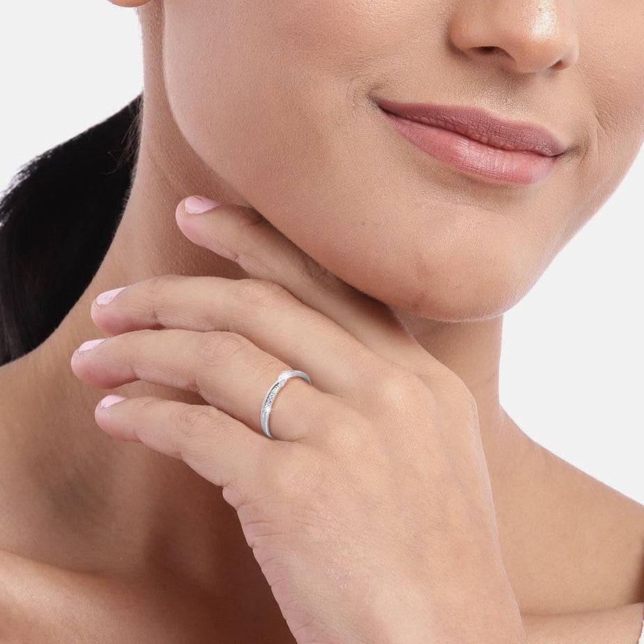 Minimal Cz 925 Sterling Silver Couple Ring (Adjustable) : RNG-40011-CMB