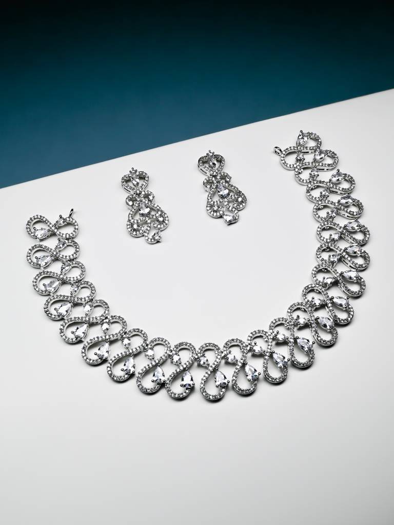 Ratna Necklace With Earrings | American Diamond : RKNP000023
