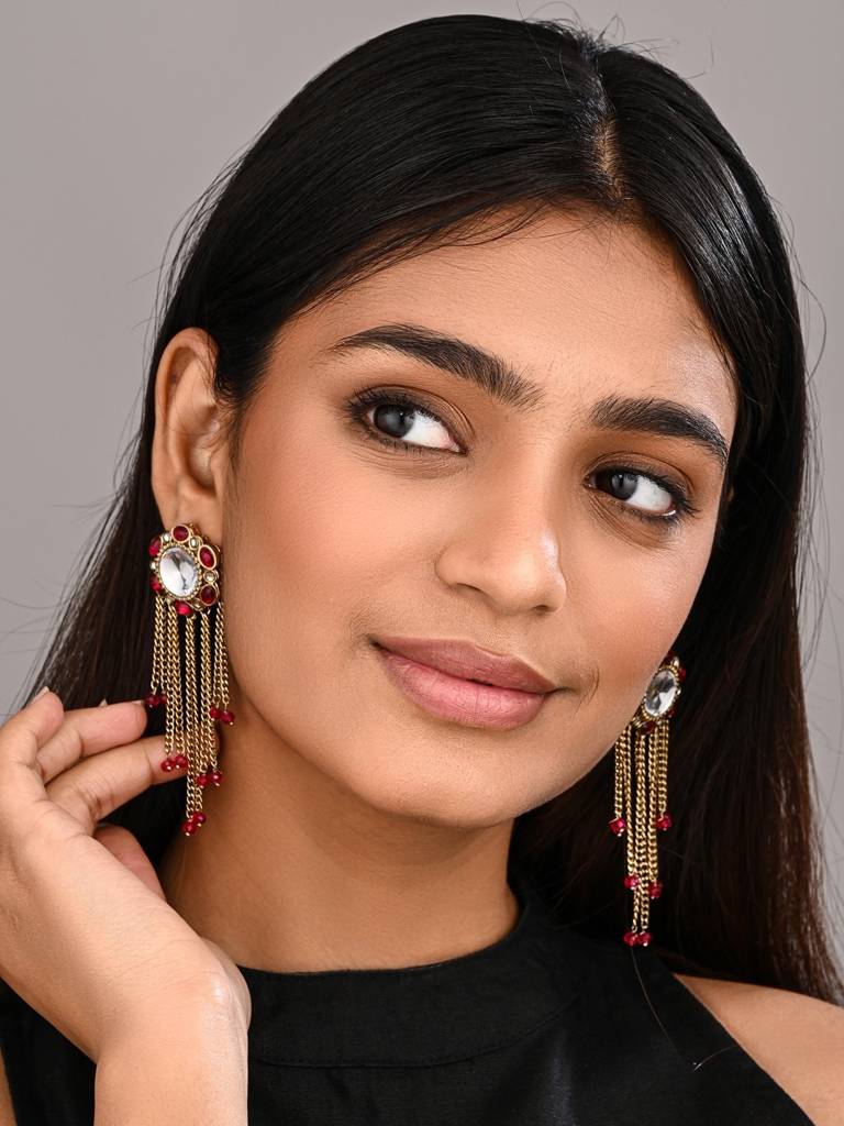 Kundan Tassel Drop Earrings : S24FAER519PNK