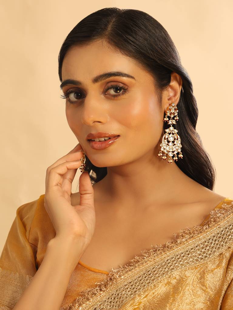 22K Gold Plated Serenoor Pearl Chandbali Earrings : YI24A0469E