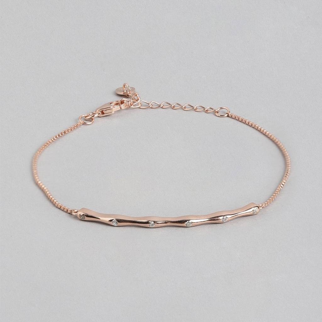 Rose Gold Bamboo Bliss 925 Sterling Silver Bracelet With Cubic Zirconia : BR-80245-RG