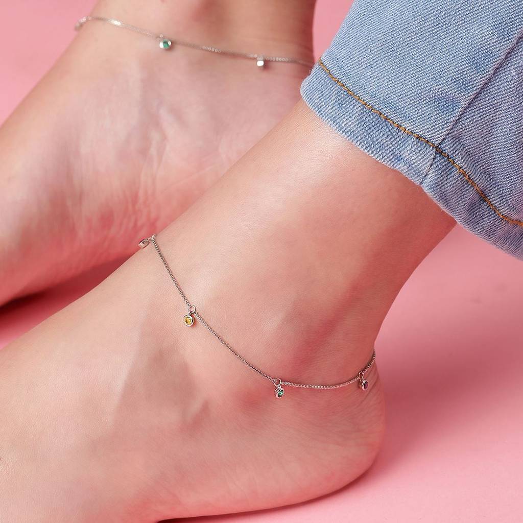 Multi Colour Drops Rhodium Plated 925 Sterling Silver Anklet : ANK-60238-PAIR