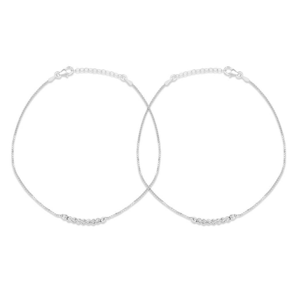 Sophisticated 925 Sterling Silver Rhodium Plated Box Chain Anklet : ANK-60403-PAIR-R