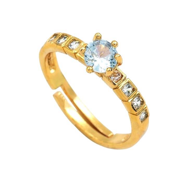 Gold-Plated Cz-Studded Square-Cut Solitaire Anti-Tarnish Adjustable Finger Ring : HSPS60MB0863