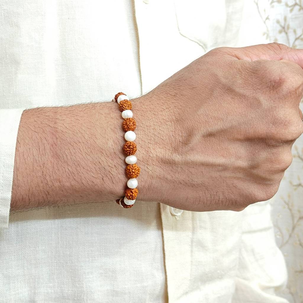 Natural Rudraksha And Pearl Bracelet : IS-BR-ST-1153