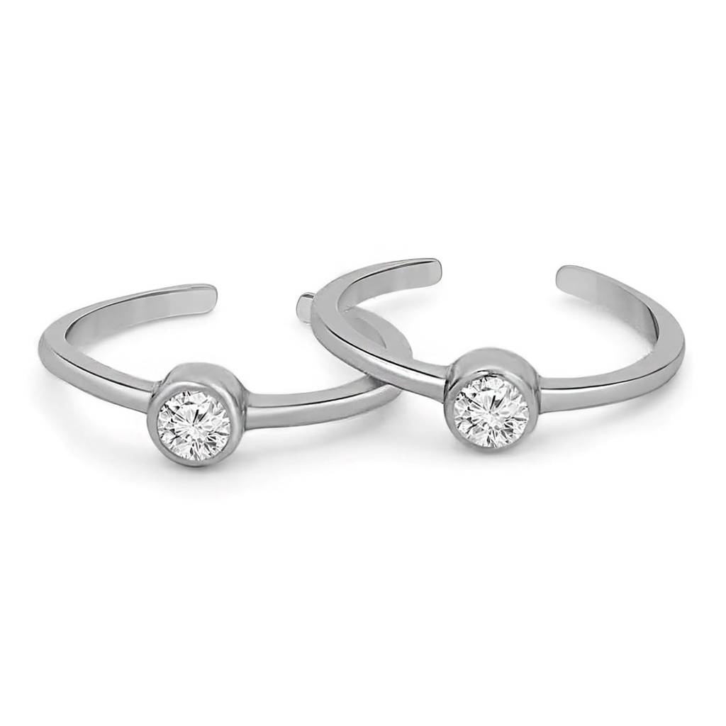 Solitaire Cut Cz Adjustable 925 Silver Rhodium Plated Toe Ring : TOE-10082-R