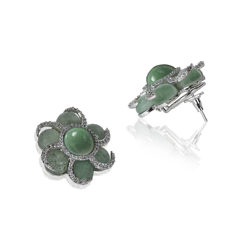 Light Green Aventurine And Zircon Flower Tops Earrings