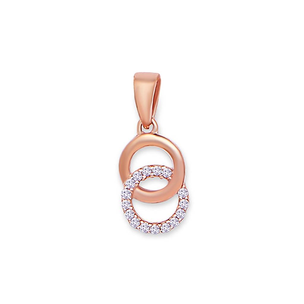 Rosy Halo Rose Gold-Plated Circular Cz 925 Sterling Silver Pendant With Chain : PEN-30108_C-RG