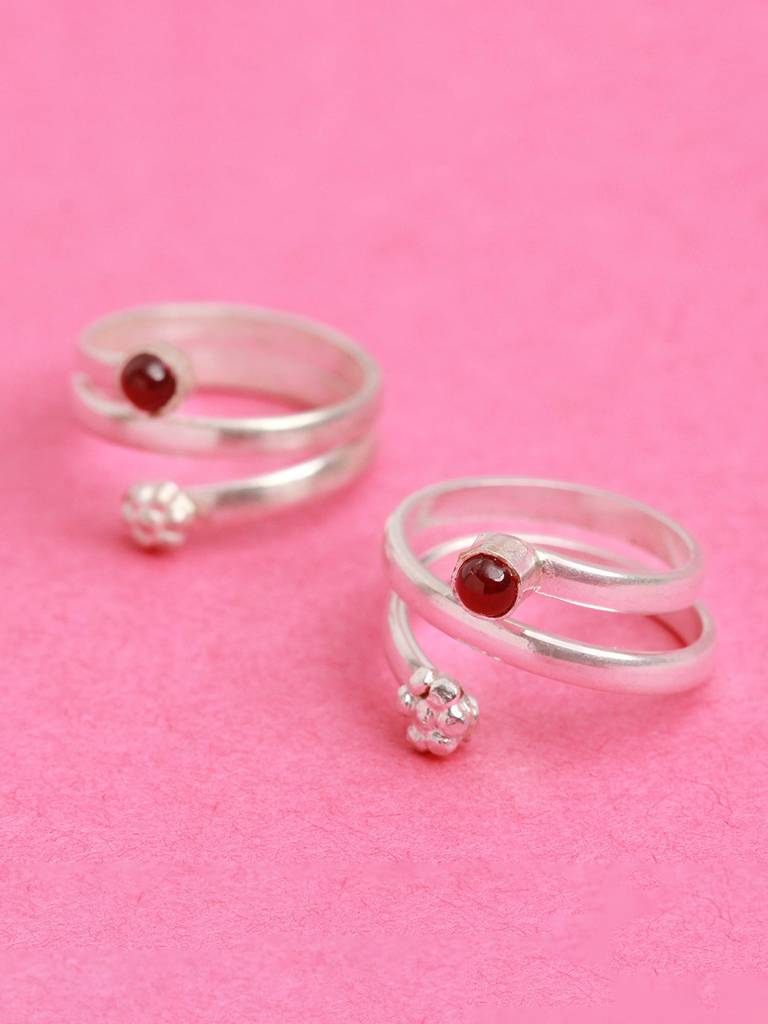 Silver Red Pota Toe Ring : U100SO008TR0079