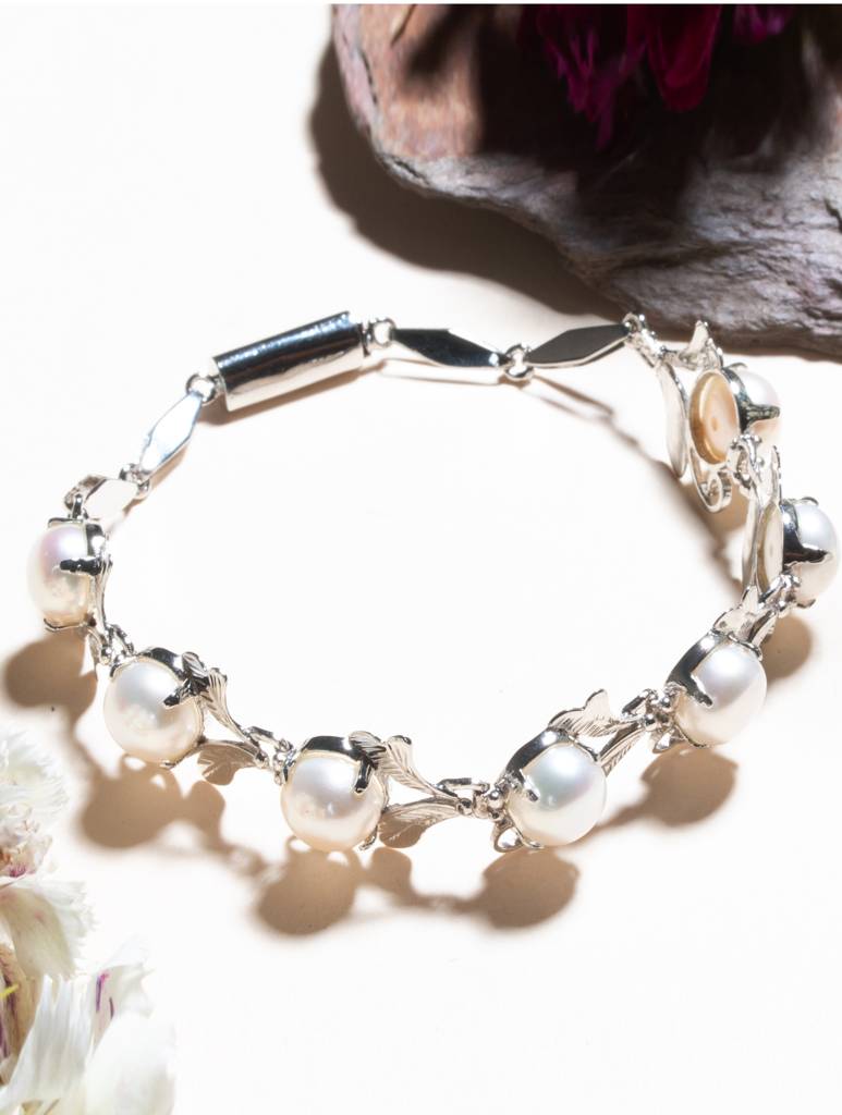 925 Sterling Silver Pearl Bracelet For Women Handmade Gemstone Bracelet Elegant Jewelry Gift For Her : FU-1047