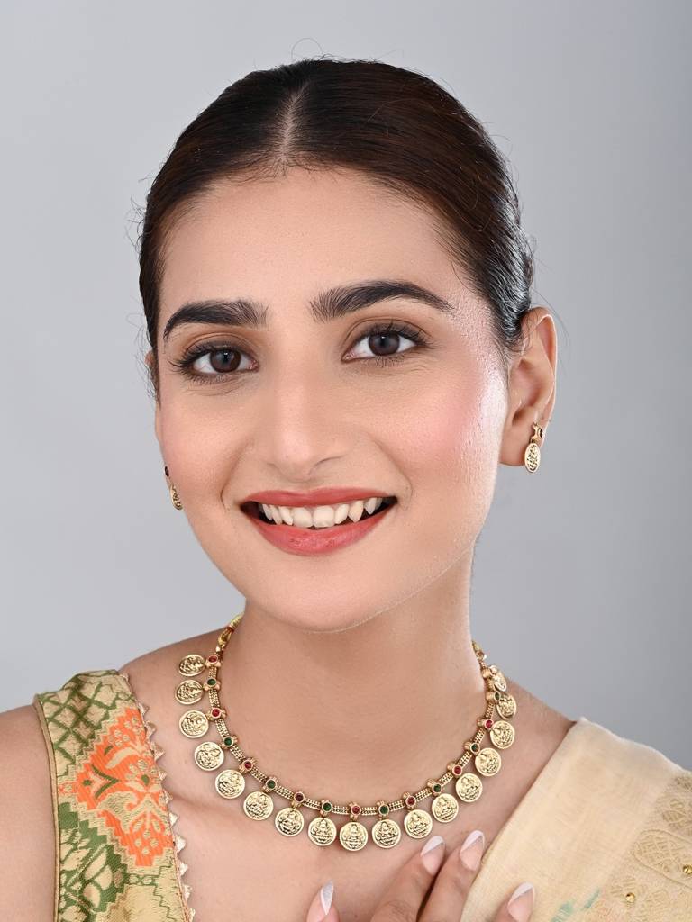 Gold Plated Laxmi Coin Necklace Set : S24MRNKS490MLT