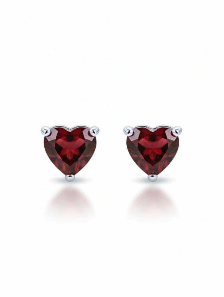 Kicky & Perky Heart-Cut Natural Red Garnet Stud Earrings In 925 Sterling Silver : VSILSME048_G