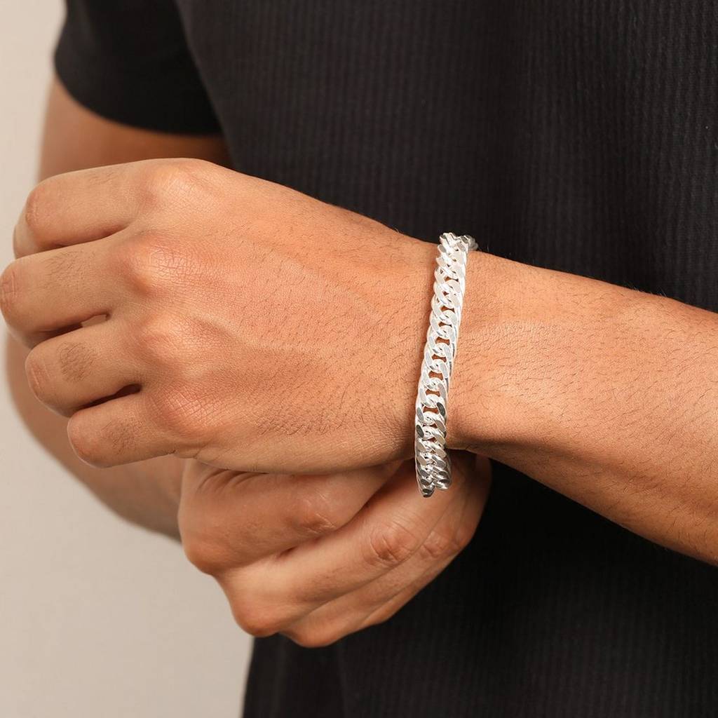 Timeless Strength Men'S Sterling Silver Curb Chain Bracelet : M-BR-80424-8-9-S