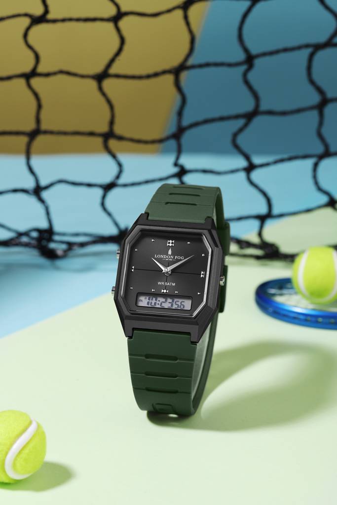 Analog-Digital Quartz Watch For Men With Square Dial, Crystal-Accent Hour Markers, Digital Time Display And Sili : LFM10014-03