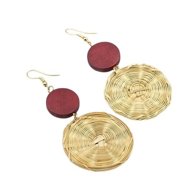 Boho Wooden Weave Circular Drop Earrings : HSPS60MB0545