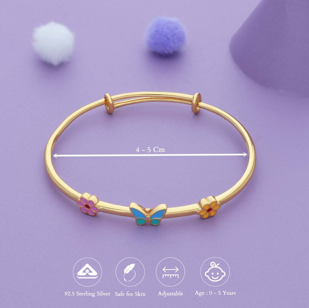 Iyal Butterfly Garden 18K Gold Polish Silver Kid Bangle (0–5 Yr) : KB-CC-GO-U-116-S