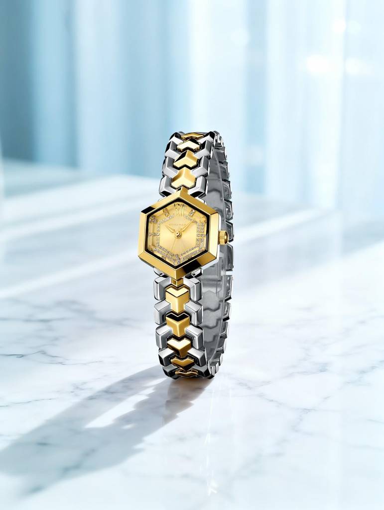 Giordano Analog Watch For Women Â Hexagon Dial With Crystal Accents, Stainless Steel Bracelet, Elegant Wristwa : GZ-60137-22