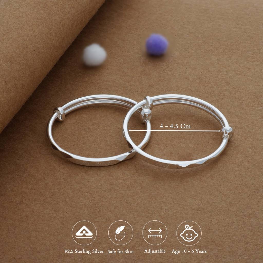 Iyal Love Baby Silver Kid Bangles (0-6 Yrs) | 999 Hallmark | Adjustable | Everyday Wear : KB-CC-RH-A-304-P