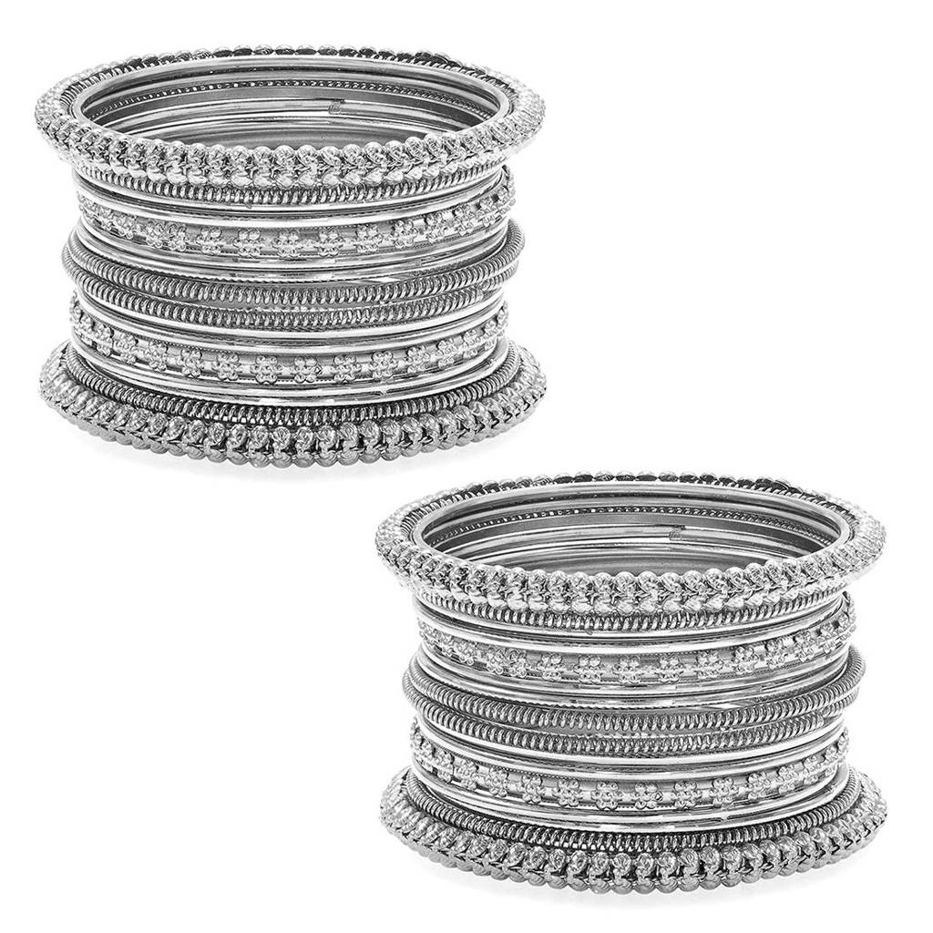 Peora Traditional Antique Look Oxidised Silver Plated Bangle Set Navratri Gift For Women (Size - 2.6, Set Of 2) : PF34B01S-S2-6
