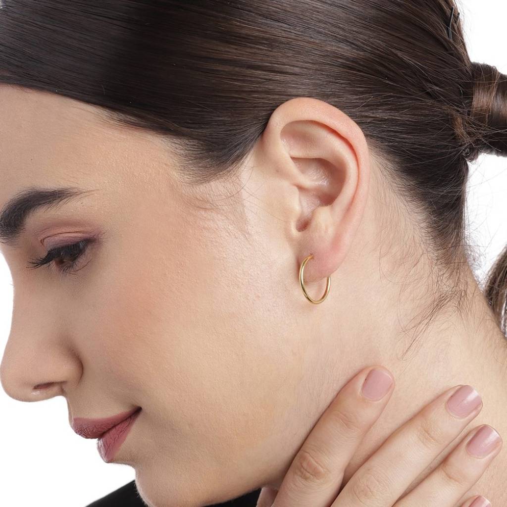 Gold Plated Round 925 Sterling Silver Hoops : EAR-20218