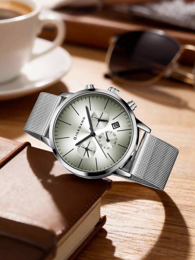 Giordano Formal Chronograph Watch For Men With Round Dial, Mesh Metal Strap, And Date Display : GZ-50183-22