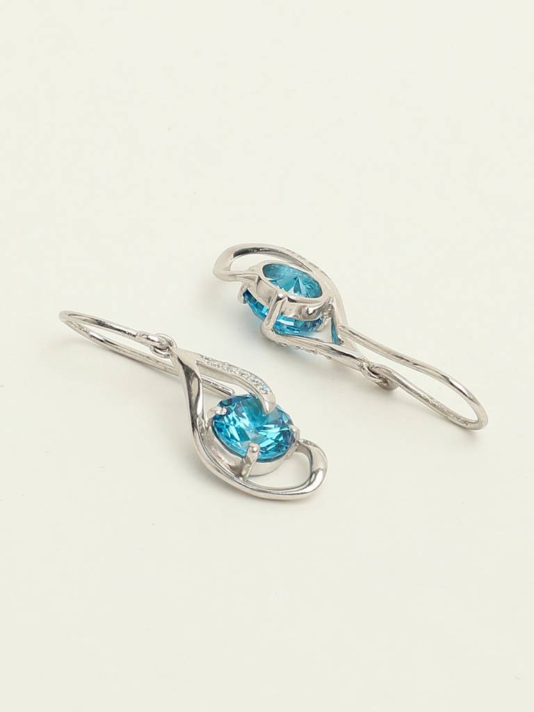92.5 Sterling Silver Rhodium Plated Swiss Zirconia Sky Blue Eye Dangler Earrings Gift For Women & Girls : CSCLRE3RD_BT