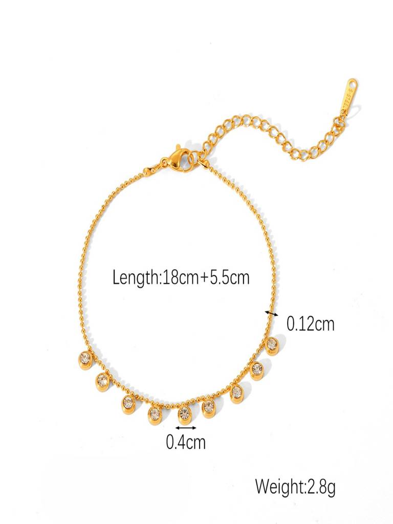 Round Zircon Bracelet 18K Gold Plated Waterproof Anti-Tarnish : AHC0925B0047