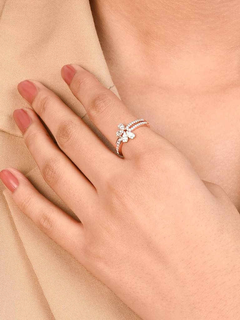 Floral Split Band Silver Ring : LXLR1988