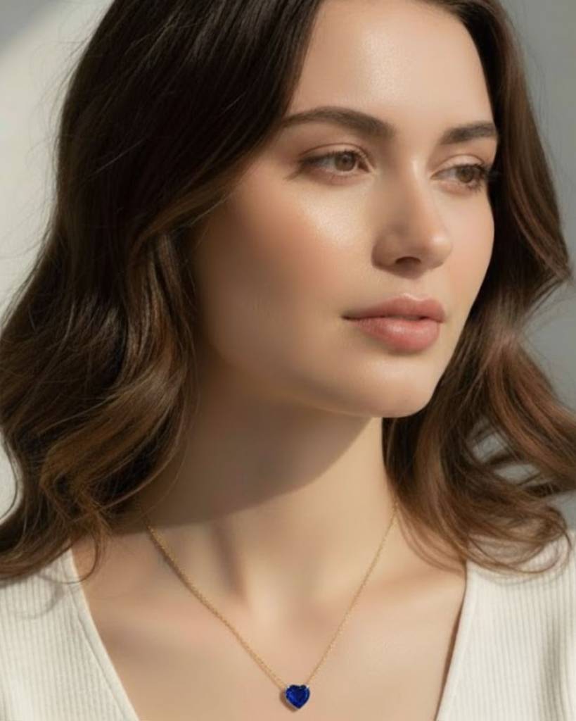 Birthstone Necklace For Women | Premium Heart Shaped Pendant Necklace | September Sapphire : CJLX225410109IR